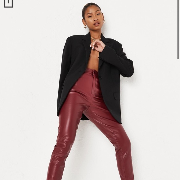 Deep Red Vegan Leather Pants - Picture 2 of 15